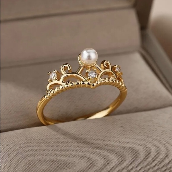 New 18k gold crown zirconium pearl ring - Picture 2 of 3